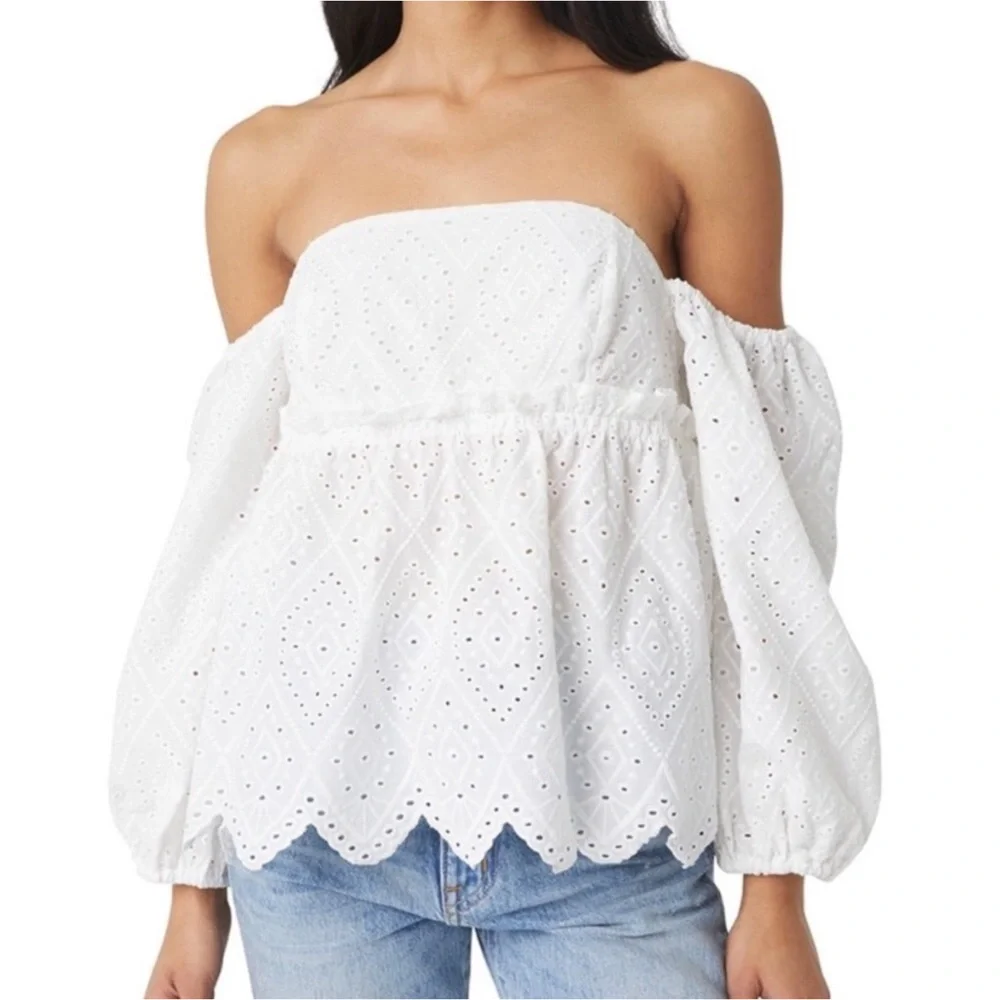 Anthro Misa Los Angeles Sera Off the Shoulder White Eyelet Lace Top